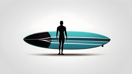 Surf board silhouette logo on white background. Generative AI