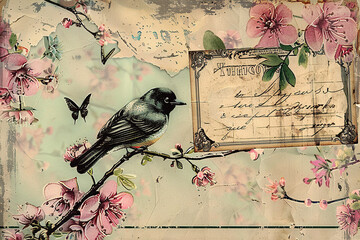 envelop background with a bird on the tree. Mail order catalog day on 18 August