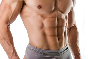 Fototapeta premium male fat body waist touch fat cells cellulite Isolated on white background