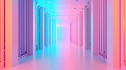 Obraz premium Future technology corridor with pink and blue neon lights creating a mesmerizing and colorful atmosphere. Ideal for tech and futuristic themes.