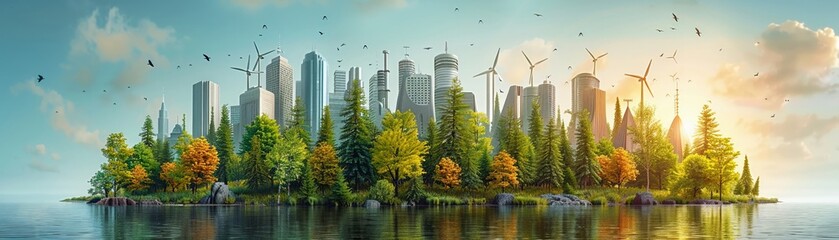 Earth surrounded by green arrows minimal icon flat blue background space for text