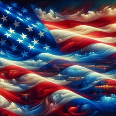 Obraz premium American flag flapping in the wind, Generative Ai.