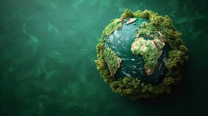 Earth with ecofriendly symbols minimal icon flat blue background digital illustration space for text