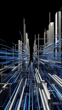 Abstract black background with lines and blue ts that depicts technological advancement