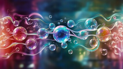 Obraz premium wallpaper background with flying bubbles on a colorful background