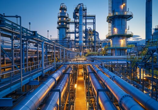 A state of the art carbon capture plant with towering equipment designed to capture CO2 emissions from industrial sources