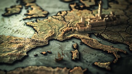 3D World map of the Europe. Exaggerated EU topographic relief. Central Europe, Mediterranean, Scandinavia, UK, Russia, three dimensional continent