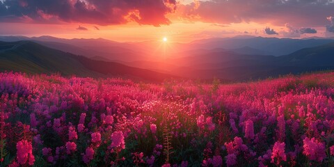 Fototapeta premium Sunrise Over Flower Fields