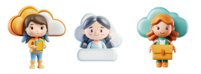 Obraz premium 3D icon - girl with Cloud Storage icon, on isolated transparent background