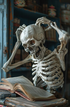 
Imagine
3w




A skeleton reading an open book, holding his head with one hand and making funny faces with the other
