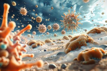 Various species of archaea thriving in different environments copy space, ecology, futuristic, Composite, desert landscape