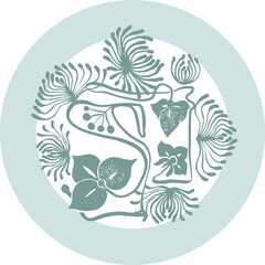 Floral abstract elements. Botanical composition in Art Nouveau style in pastel, vintage colors. Floral poster, invitation,logo,branding,advertising.