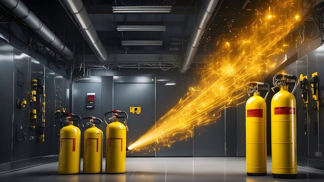 Artificial intelligence (AI) being incorporated into fire safety systems, predictive fire detection algorithms, emergency response coordination, and a digital smart yellow fire extinguisher with flash