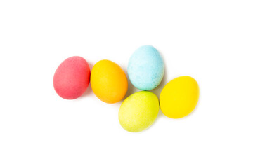 Easter eggs isolated on a white background. Handmade colorful Easter eggs. Easter celebration concept.