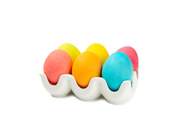 Easter eggs isolated on a white background. Handmade colorful Easter eggs. Easter celebration concept.