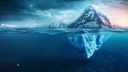 Obraz premium Iceberg - Hidden Danger and Global Warming Concept: Depicts an iceberg as a symbol of hidden danger and global warming.