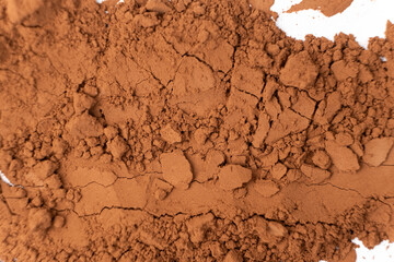 Macro Cocoa Powder, Texture Spilled Dry Cocoa Top View.