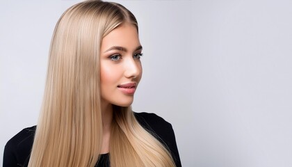 長い金髪ストレートヘアの横顔外国人女性
