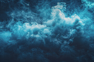 Obraz premium Dynamic smoke clouds are illuminated by a neon turquoise texture. like an underwater scene.