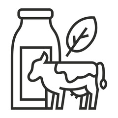 Organic Milk with Leaf and Cow outline icon, editable vector illustration and transparent graphic element. Isolated on white background