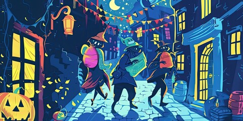 Obraz premium Masked Thieves Under Full Moon
