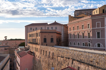 Fototapeta premium Charming view of ancient buildings in the Castello district of Cagliari, showcasing the historic architecture and narrow streets of this iconic neighborhood