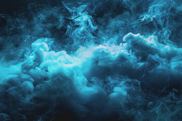 Obraz premium Dynamic smoke clouds are illuminated by a neon turquoise texture. like an underwater scene.