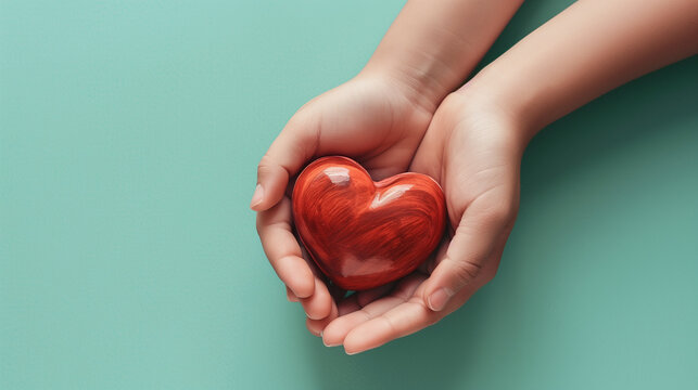 Hands holding red heart, healthcare, love, organ donation, world heart day, world health day, national organ donor day.