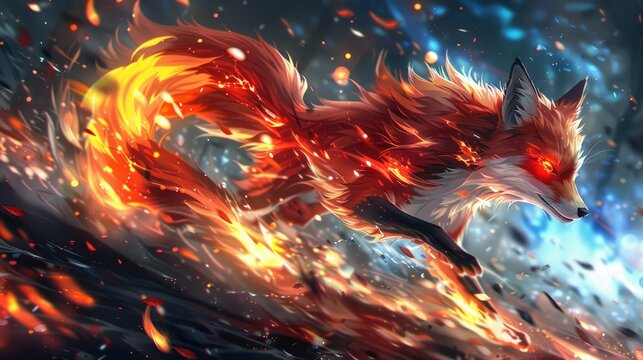 Fiery Fox Running Through Flames