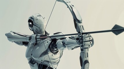 Robot Archer Aiming Bow: A precision-engineered robot drawing back a bow, ready to release an arrow. 
