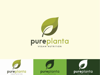 Vegan plant icon logo. Vegetarian plant symbol nature badge bio product eco-label icon. Vegan icon set. Bio, Ecology, Organic logos and icon, label, tag. Green leaf icon on.