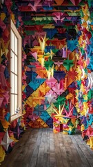 Colorful origami paper as abstract wallpaper background