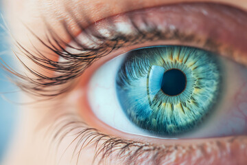 Fototapeta premium Macro photograph of the human eye. Design for medical magazines, ophthalmologists and eye health. Anti-glaucoma day