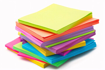 A stack of colorful sticky notes on a white background.