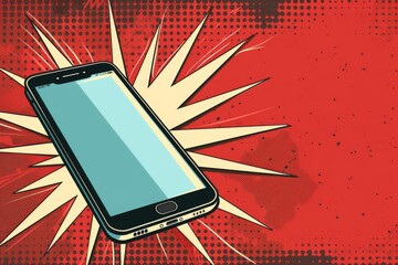 Minimalist comic book style smartphone with explosive background and dramatic pop art elements
