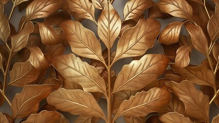 3d gold color leaf wallpaper design