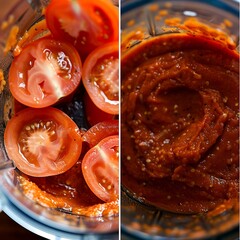 tomatoes in blender before and after blending