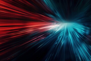 Fototapeta premium A dynamic interplay of red and blue hues creates a blurred backdrop, punctuated by streaks of light and a grainy texture.