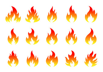Fire Icons Collection. Fire Flame Symbol Flat Style Vector Illustration. Campfire Bonfire Danger Heat Warm Sign Design Element.