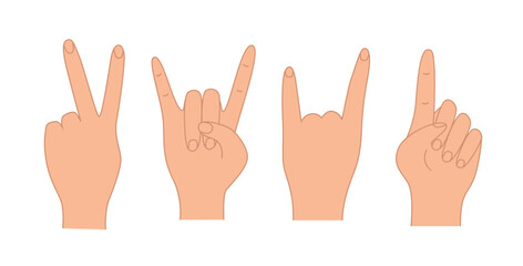 Hand gestures, vector illustration set of icons of various hand signs.