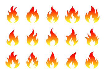 Fire Icons Collection. Fire Flame Symbol Flat Style Vector Illustration. Campfire Bonfire Danger Heat Warm Sign Design Element.
