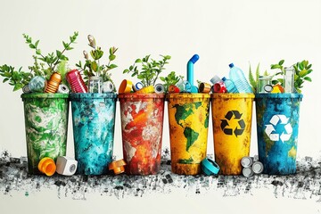 Earth with recycling bin minimal design flat blue background style space for Ad