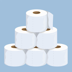Pyramid made of toilet paper rolls. Vector illustration of tissue for personal hygiene. Soft white sheet of toilet paper. Sanitary equipment.