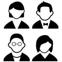 Vector flat illustration. Avatar, user profile, person icon, profile picture. Four persons. Suitable for social media profiles, icons, screensavers and as a template.