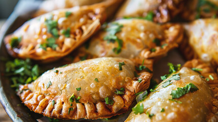 empanadas with cheese and vegetables on rustic background