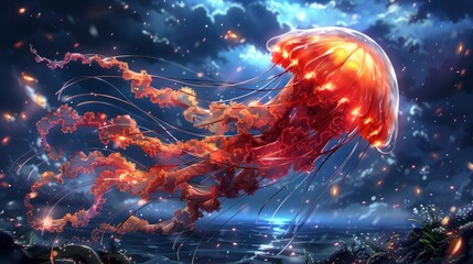 Glowing Jellyfish in Night Sky