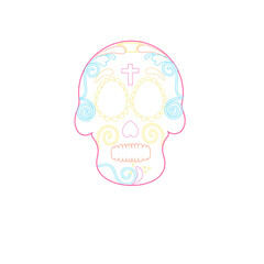 Party template for flyer design for Diya De Muertos (Day Of The Dead) in Spanish Language with ornate skull or calavera on white background.