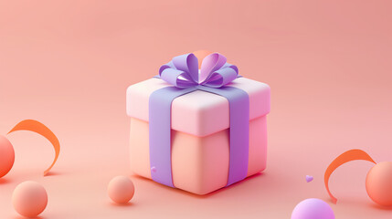 Obraz premium A white box with a red, yellow, and blue ribbon on top. The box is decorated with a bow and is placed on a white background