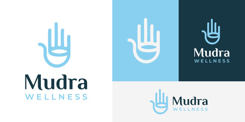 Creative Mudra Hand Yoga Meditation Wellness Balance Logo Design Branding Template
