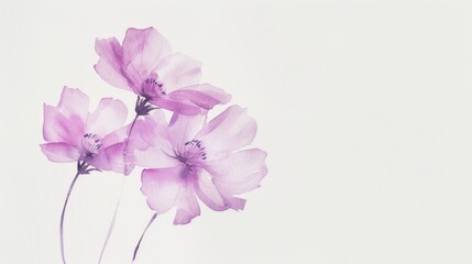 Delicate watercolor painting of three pink flowers on a white background.